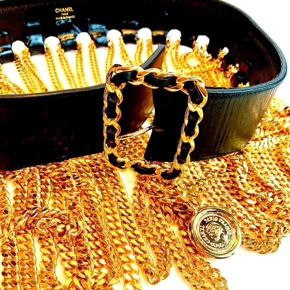 CHANEL ❌SOLD❌ICONIC SUPERMODEL FRINGE CHAIN BLACK LEATHER BELT VINTAGE 1991 - Picture 7 of 14